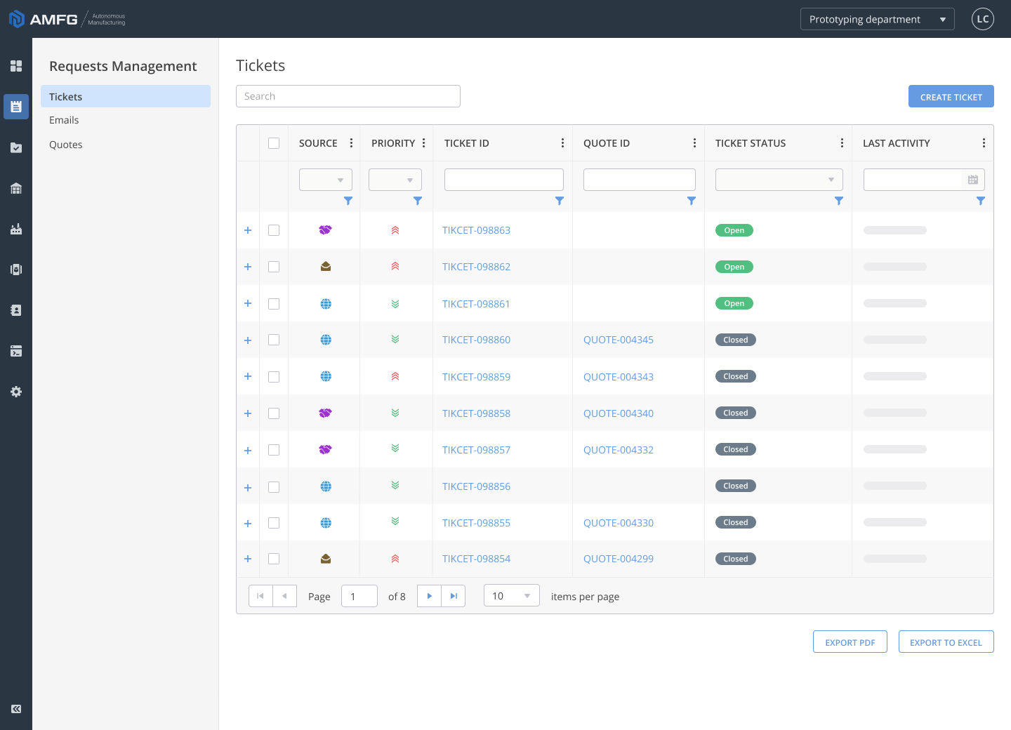 AMFG Rapid Quoting software screenshot - integration with other MRP