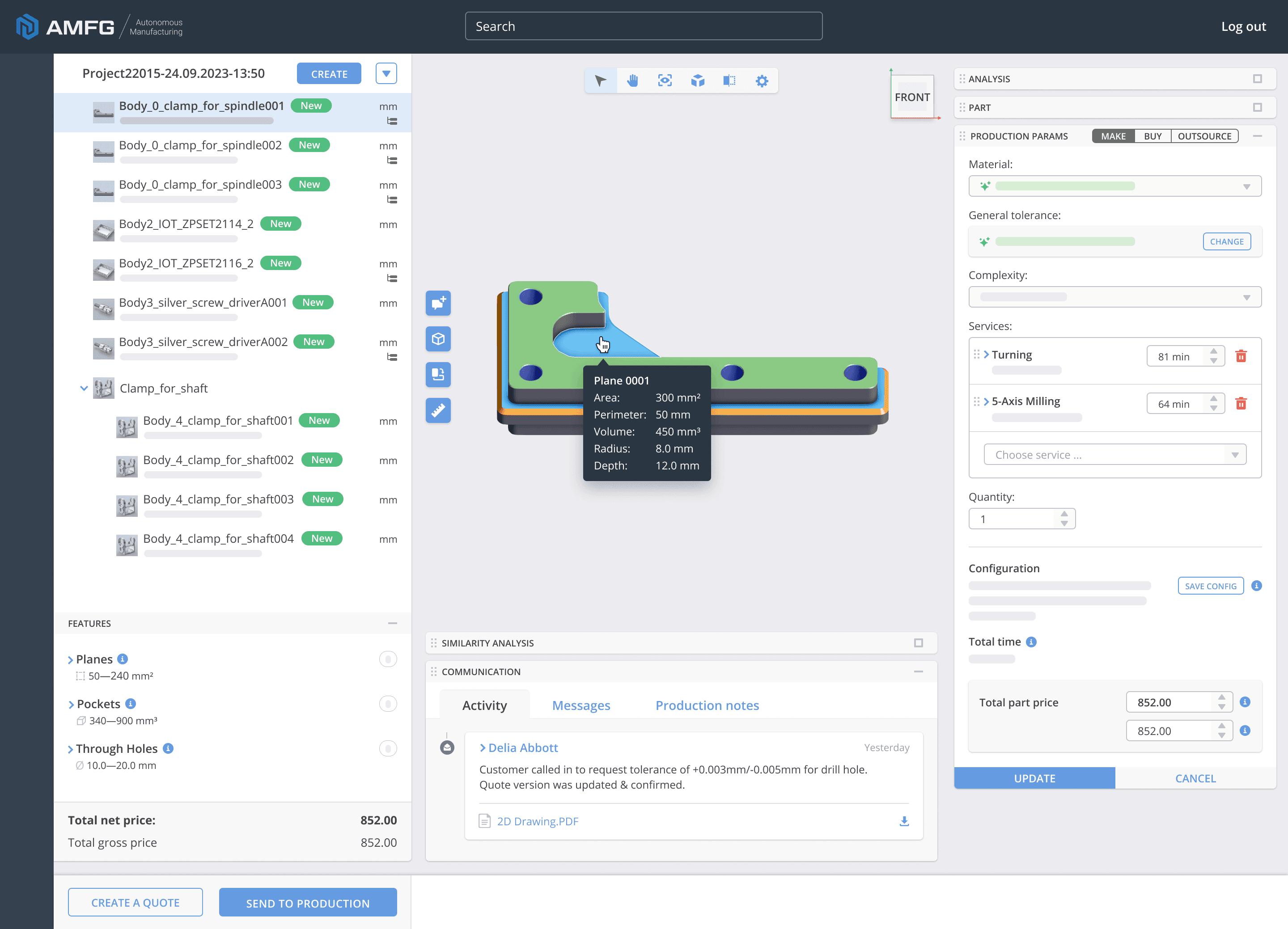 AMFG Rapid Quoting Software Screenshot