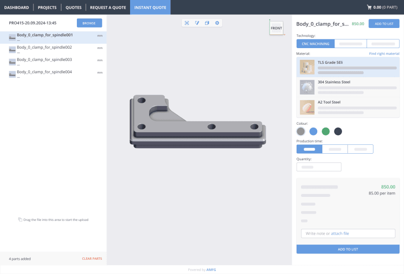 AMFG Rapid Quoting screenshot, our software, your logic
