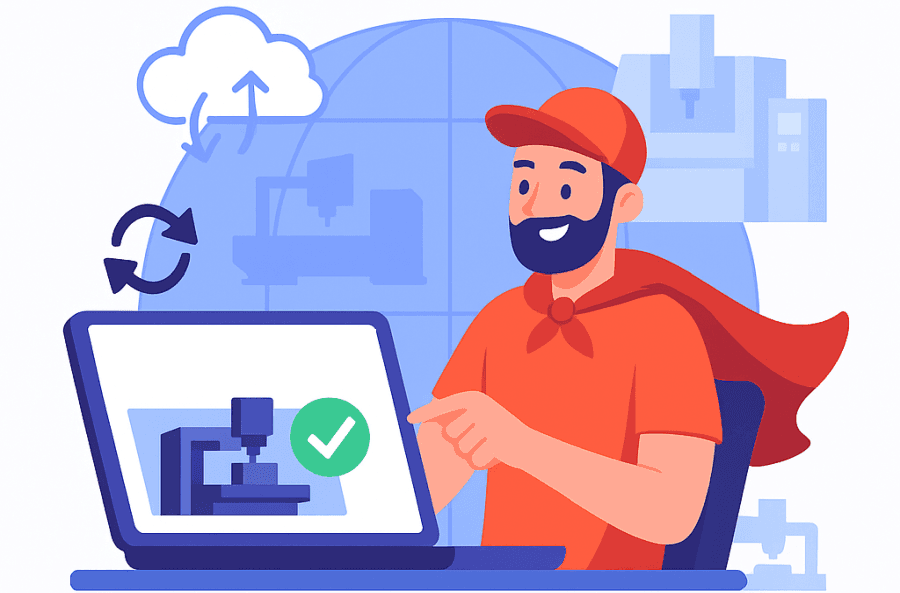 a man in red hat and red polo happy with the digital twin system